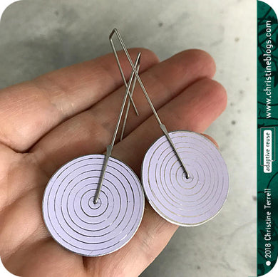Modern White Etched Concentric Circle Small Upcycled Tin Earrings