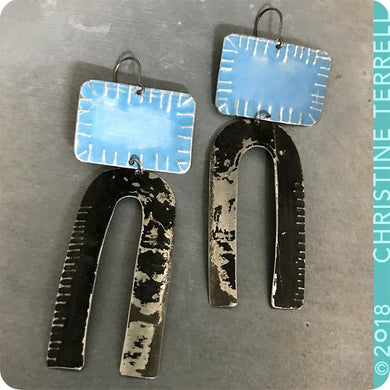 Rustic True Blue & Midnight Horseshoe Tin Earrings