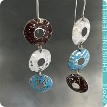 Load image into Gallery viewer, White, Blue &amp; Chocolate Donuts Zero Waste Tin Earrings