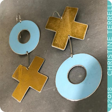 Big XOXO Golden and Blue Hugs & Kisses Zero Waste Tin Earrings