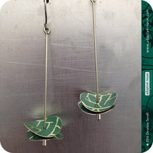 Load image into Gallery viewer, Deep Teal Golden Crackle Double Radio Wave Upcycled Tin Earrings