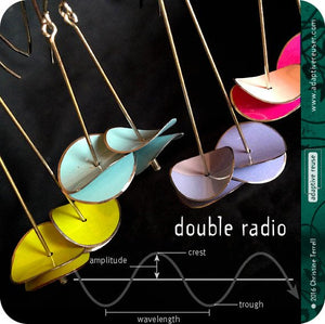 Deep Teal Golden Crackle Double Radio Wave Upcycled Tin Earrings