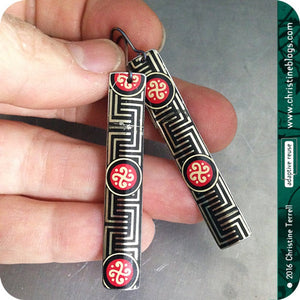 Chinese Black Maze Pattern Recycled Tin Earrings