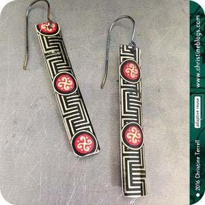 Chinese Black Maze Pattern Recycled Tin Earrings