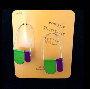 Purple & Green Arches Recycled Tin Earrings 30th Birthday Gift
