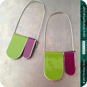 Purple & Green Arches Recycled Tin Earrings 30th Birthday Gift