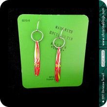 Load image into Gallery viewer, Long Red Teardrops Upcycled Tin Earrings