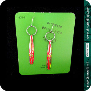 Long Red Teardrops Upcycled Tin Earrings