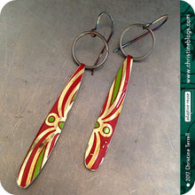 Load image into Gallery viewer, adaptive reuse upcycled red and green tin earrings