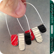 Load image into Gallery viewer, Red, Black &amp; White Arched Upcycled Tin Dangle Earrings