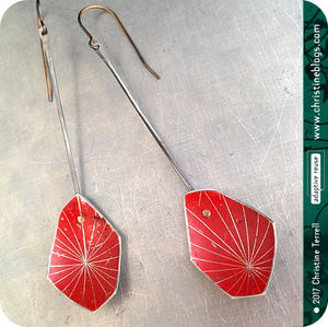 Red Starburst Faceted Upcycled Tin Earrings Tin Anniversary Gift