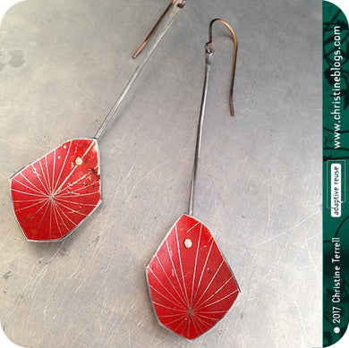 Red Starburst Faceted Upcycled Tin Earrings Tin Anniversary Gift