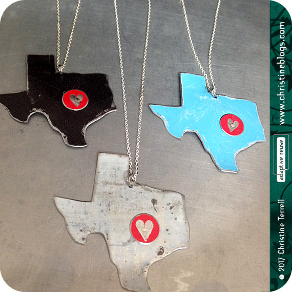 Heart of Texas Recycled Tin Necklace 30th Birthday Gift