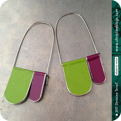 Purple & Green Arches Recycled Tin Earrings 30th Birthday Gift