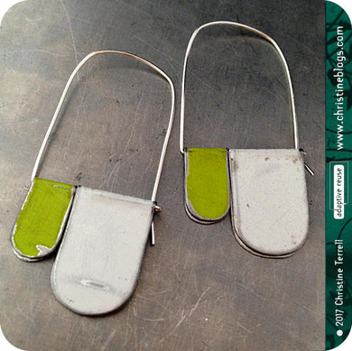 White & Yellow Green Slow Fashion Tin Earrings