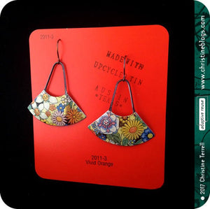 Flower Fandangle Upcycled Tin Earrings by Christine Terrell for adaptive reuse jewelry
