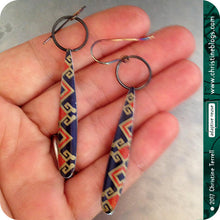 Load image into Gallery viewer, Chinese Pattern Upcycled Tin Earrings by Christine Terrell for adaptive reuse jewelry