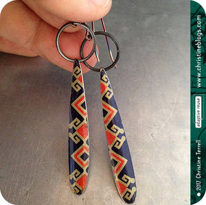Chinese Pattern Upcycled Tin Earrings by Christine Terrell for adaptive reuse jewelry