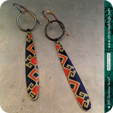 Load image into Gallery viewer, Chinese Pattern Upcycled Tin Earrings by Christine Terrell for adaptive reuse jewelry