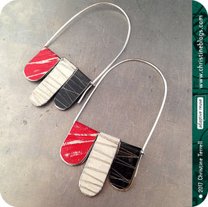 Red, Black & White Arched Upcycled Tin Dangle Earrings