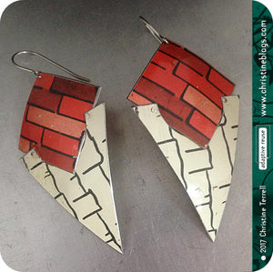 Black & Red Tribal Shield Slow Fashion Tin Earrings