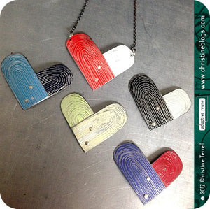 Etched Heart Upcycled Tin Necklace by Christine Terrell for adaptive reuse jewelry
