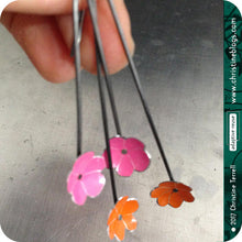 Load image into Gallery viewer, Tiny PInk &amp; Orange Flowers Upcycled Tin Earrings