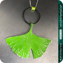 Load image into Gallery viewer, Green Ginkgo Leaf Upcycled Tin Necklace 30th Birthday Gift