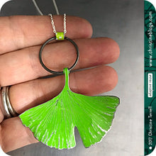 Load image into Gallery viewer, Green Ginkgo Leaf Upcycled Tin Necklace 30th Birthday Gift