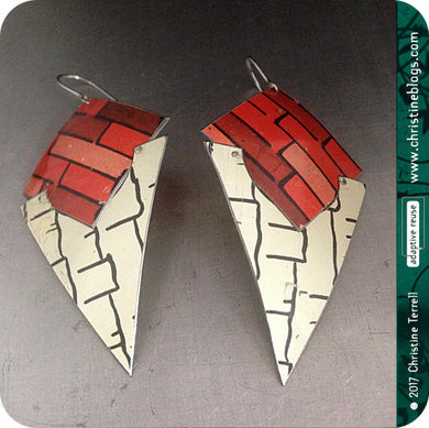 Black & Red Tribal Shield Slow Fashion Tin Earrings