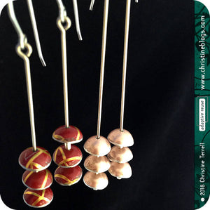 Champagne Pink Zen Chimes Upcycled Tin Earrings by Christine Terrell for adaptive reuse jewelry