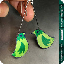 Load image into Gallery viewer, Little Green Birds Upcycled TIn Earrings