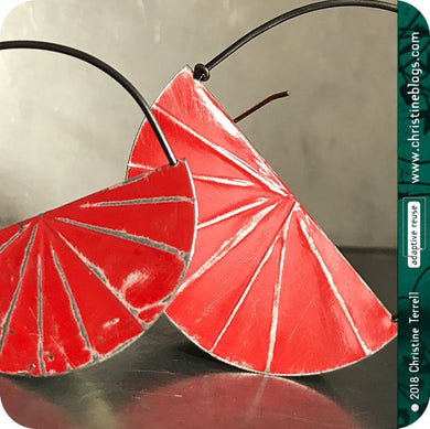 Red Half Moon Saddle Zero Waste Tin Earrings
