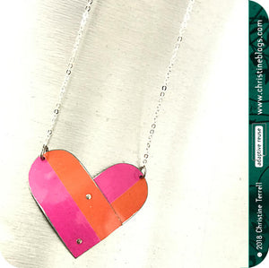 Pink & Orange Zero Waste Tin Heart Necklace 40th Birthday Gift