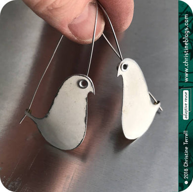 White Birds on a Wire Upcycled Tin Earrings 20th Birthday Gift