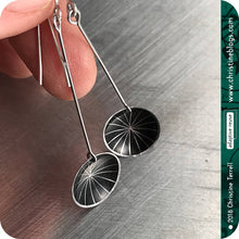 Load image into Gallery viewer, Etched Black Starburst Upcycled Tiny Dot Tin Earrings