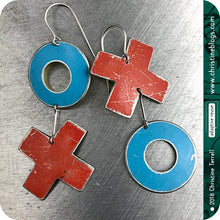 Load image into Gallery viewer, XOXO Blue &amp; Red Hugs &amp; Kisses Zero Waste Tin Earrings