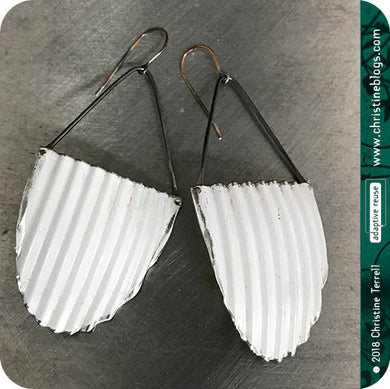 Big White Half Oval Wavy Zero Waste Tin Earrings