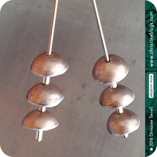 Load image into Gallery viewer, Champagne Pink Zen Chimes Upcycled Tin Earrings by Christine Terrell for adaptive reuse jewelry