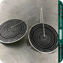 Load image into Gallery viewer, Contemporary Black Concentric Circle Big Recycled Tin Earrings