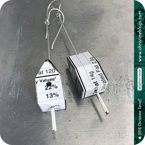 Nutrition Label Tiny Birdhouses Boho Upcycled Tin Earrings