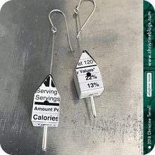 Load image into Gallery viewer, Nutrition Label Tiny Birdhouses Boho Upcycled Tin Earrings