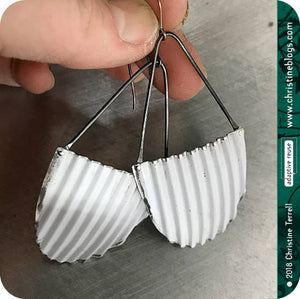 Big White Half Oval Wavy Zero Waste Tin Earrings