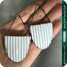 Load image into Gallery viewer, Big White Half Oval Wavy Zero Waste Tin Earrings