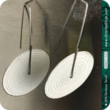 Load image into Gallery viewer, Modern White Etched Concentric Circle Big Upcycled Tin Earrings