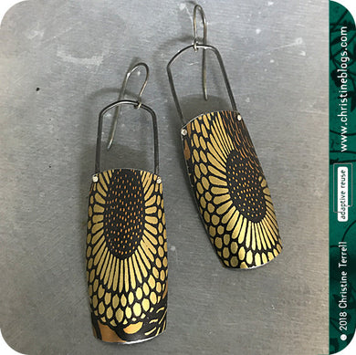 Sunflowers on Gold Recycled Tin Earrings Tin Anniversary Gift