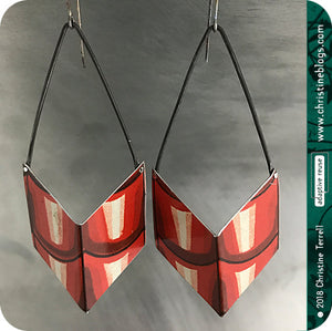 Red Roof Tile Chevrons Recycled Tin Earrings