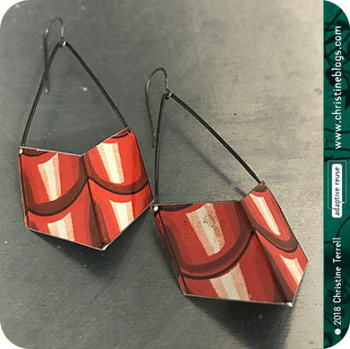 Red Roof Tile Chevrons Recycled Tin Earrings