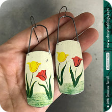 Load image into Gallery viewer, Red &amp; Yellow Tulips Zero Waste Tin Earrings 30th Birthday Gift