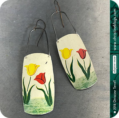Red & Yellow Tulips Zero Waste Tin Earrings 30th Birthday Gift